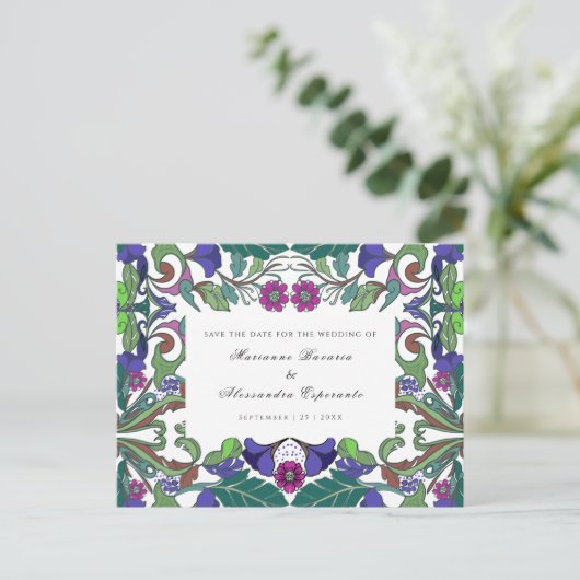 Floral Art Nouveau Opslaan Datum Briefkaart (Staand voorkant)