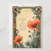Floral Art Nouveau Poppy Wedding Kaart (Voorkant)