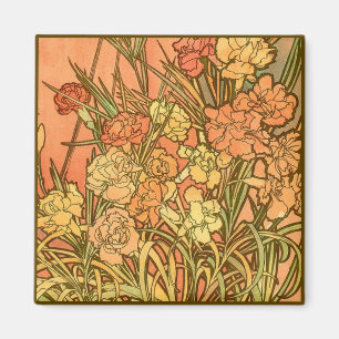 Floral Art Nouveau Square Magnet