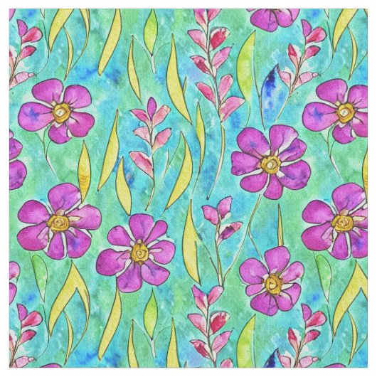 Floral Art Nouveau Waterverf Pattern Stof (Close Up)