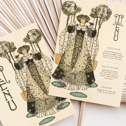Floral Art Nouveau Wedding Menu Kaart