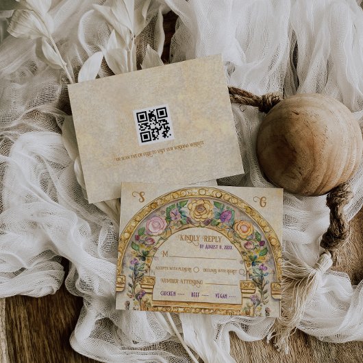 Floral Art Nouveau Wedding RSVP Response Kaart