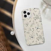 Floral Art Patroon Houtskool Crème Uniek Case-Mate iPhone Case