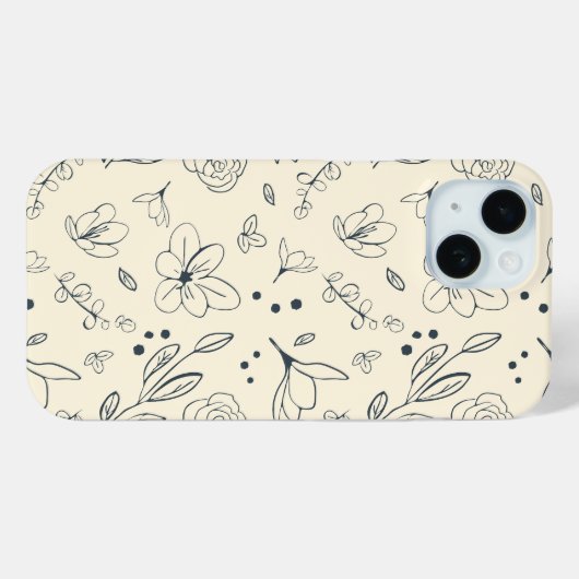 Floral Art Patroon Houtskool Crème Uniek Case-Mate iPhone Case (Achterkant (horizontaal))