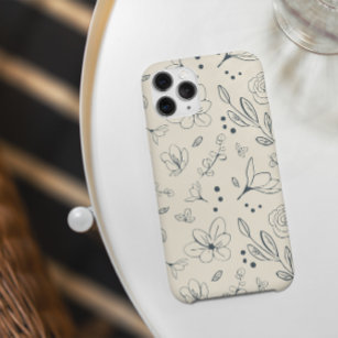 Floral Art Patroon Houtskool Crème Uniek iPhone 15 Case