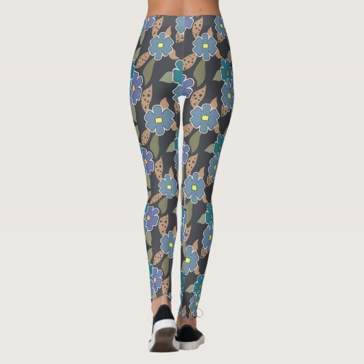 Floral Art Patroon met Periwinkle Bloemen Leggings (Achterkant)