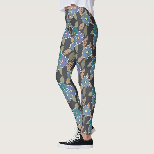 Floral Art Patroon met Periwinkle Bloemen Leggings (Links)