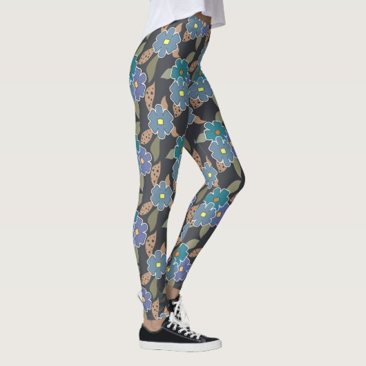 Floral Art Patroon met Periwinkle Bloemen Leggings (Rechts)