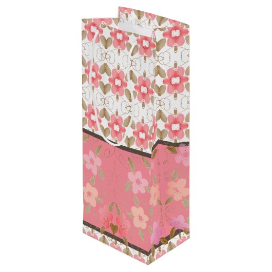 Floral Art Patterned Designer Wijn Cadeautas (Achterkant Gekanteld)