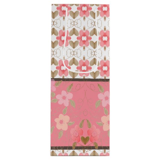 Floral Art Patterned Designer Wijn Cadeautas (Voorkant)