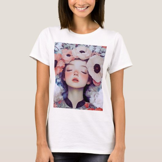 Floral Art Portrait T-shirt – Elegant Botanical De (Voorkant)