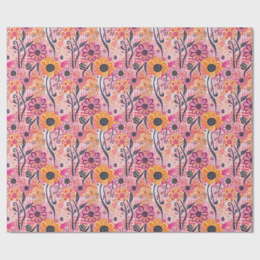 Floral Art Print – speelse Abstracte bloemen & wij Cadeaupapier (Vlak)