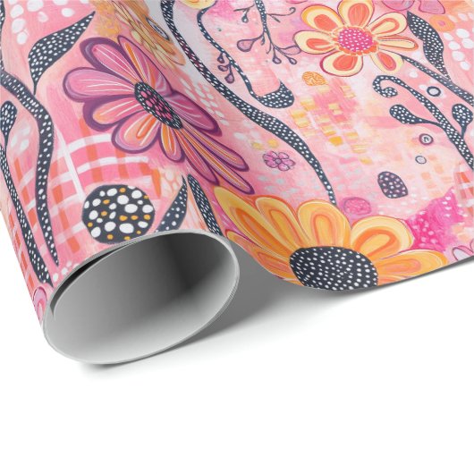 Floral Art Print – speelse Abstracte bloemen & wij Cadeaupapier (Rol Hoek)