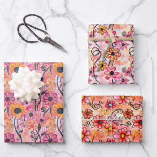 Floral Art Print – speelse Abstracte bloemen & wij Inpakpapier Vel