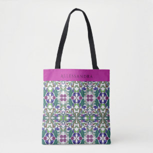 Floral Art , roze, blauw Tote Bag