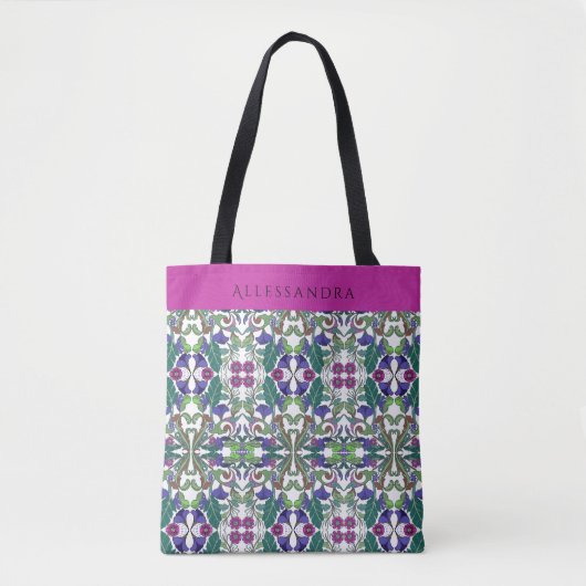 Floral Art , roze, blauw Tote Bag (Voorkant)