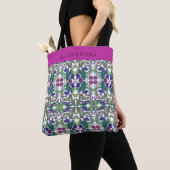Floral Art , roze, blauw Tote Bag (Dichtbij)