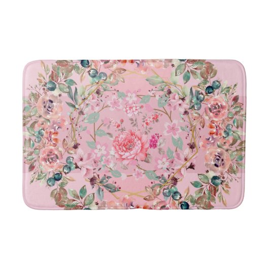 Floral Art, Roze Floral Wreath Badmat (Voorkant)