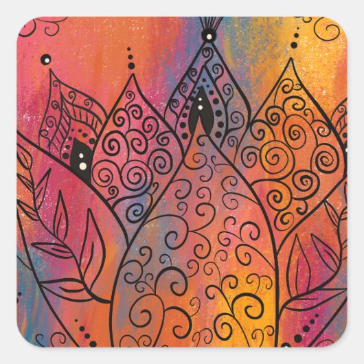  Floral Art Vierkante Sticker (Voorkant)