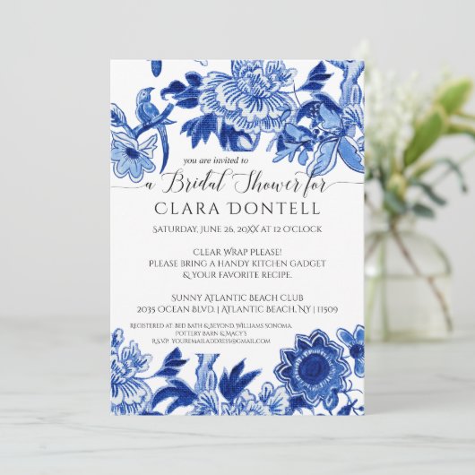 Floral Asian Influence Blue White Vrijgezellenfees Kaart (Staand voorkant)