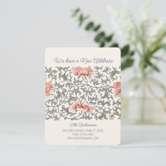  Floral Asian William Morris style CC1289 Moving Aankondiging (Staand voorkant)