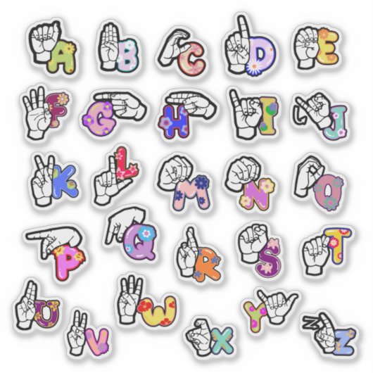 Floral ASL Alphabet Sticker (Voorkant)