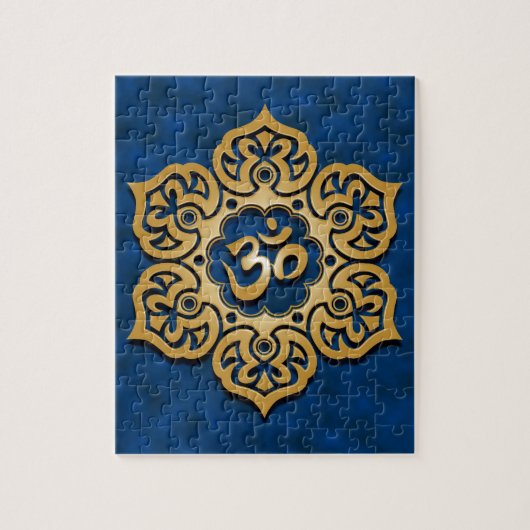 Floral Aum Design, gouden blauw Legpuzzel (Verticaal)