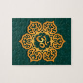 Floral Aum Design, gouden blauwgroen Legpuzzel (Horizontaal)