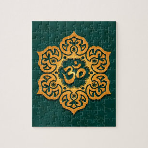 Floral Aum Design, gouden blauwgroen Legpuzzel