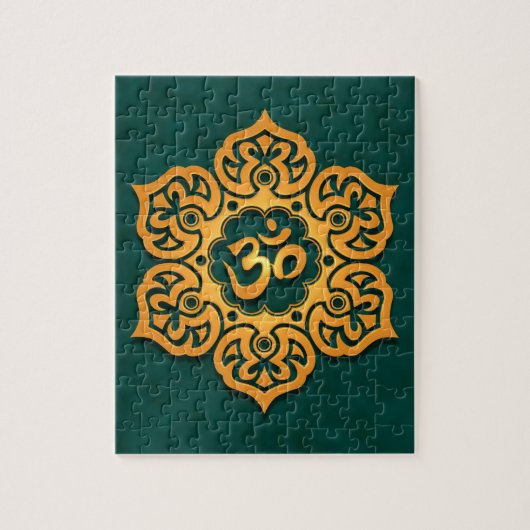 Floral Aum Design, gouden blauwgroen Legpuzzel (Verticaal)