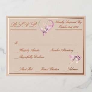 Floral Autumn Blush Wedding RSVP Roos Gold Folie Uitnodiging Briefkaart