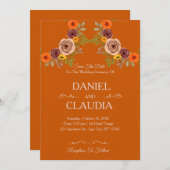 Floral Autumn Burnt Orange Wedding Invitation Kaart (Voorkant / Achterkant)