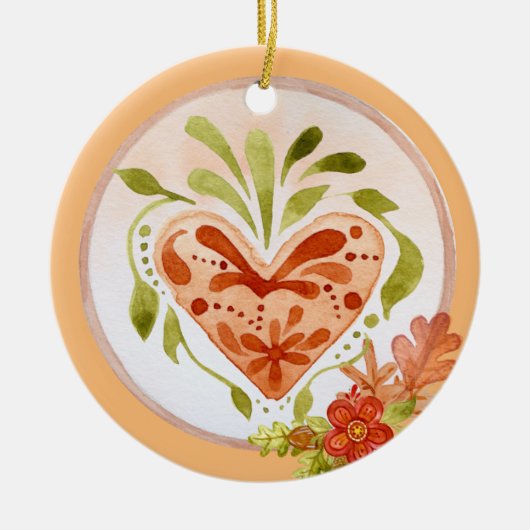 Floral Autumn hart Keramisch Ornament (Voorkant)
