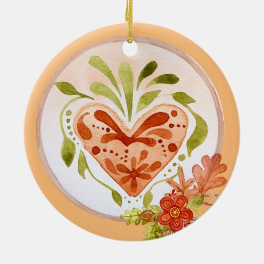Floral Autumn hart Keramisch Ornament (Achterkant)