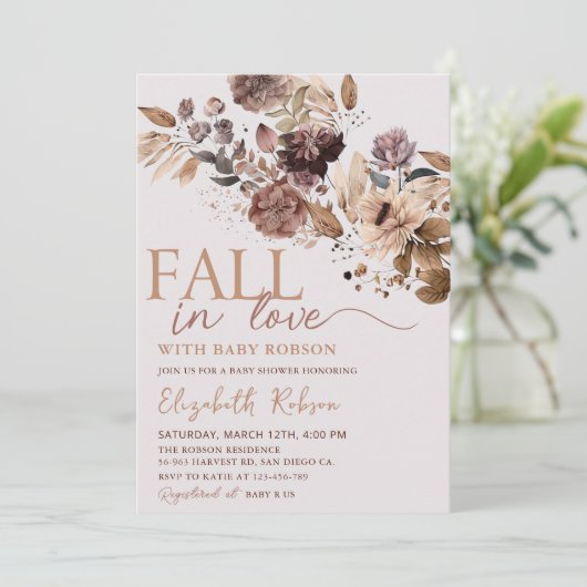Floral Autumn Herfst in Love Baby shower Uitnodigi Kaart (Staand voorkant)