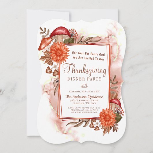 Floral Autumn laat champignonThanksgiving achter Kaart (Voorkant)