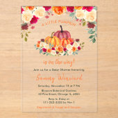Floral Autumn Oranje pompoenen Baby shower Acryl Uitnodigingen (Voorkant)