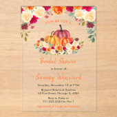 Floral Autumn Oranje pompoenen Vrijgezellenfeest Acryl Uitnodigingen (Voorkant)