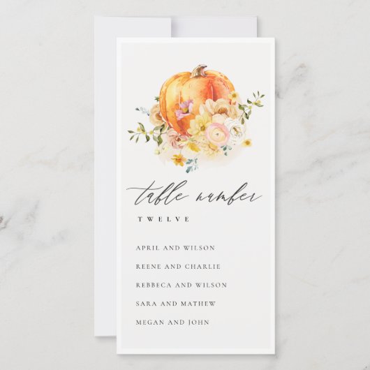 Floral Autumn Pumpkin-zaadlijstnummer Bedankkaart (Voorkant)
