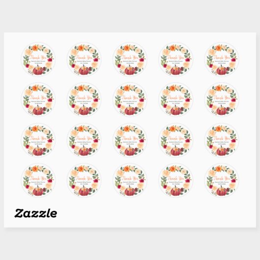 Floral Autumn Pumpkins Baby shower Bedankt Ronde Sticker (Vel)