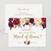 Floral Autumn Will You Be My Maid of Honor Kaart (Voorkant / Achterkant)