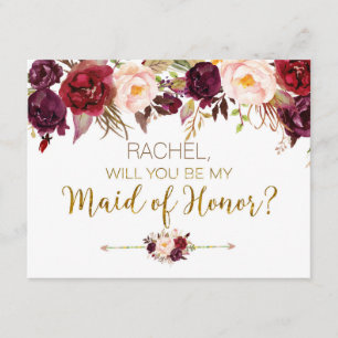 Floral Autumn Will You Be My Maid of Honor Kaart