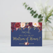 Floral Autumn Will You Be My Matron of Honor Kaart (Staand voorkant)