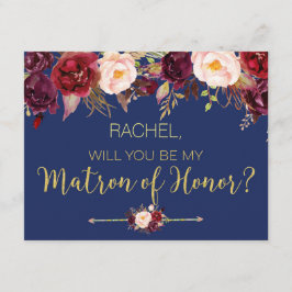 Floral Autumn Will You Be My Matron of Honor Kaart