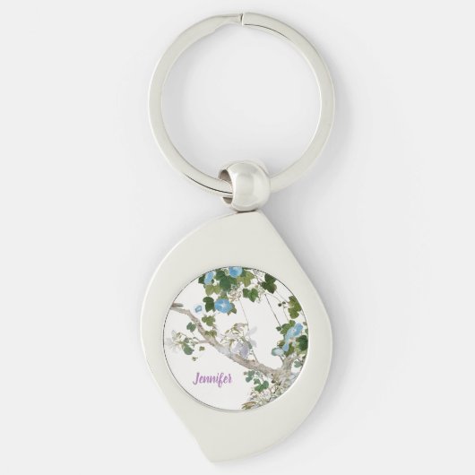  Floral Aziatische stijl pastel kleuren naam Sleutelhanger (Voorkant)