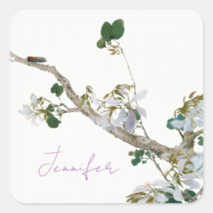 Floral Aziatische stijl pastel kleuren naam Vierkante Sticker