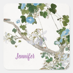 Floral Aziatische stijl pastel kleuren naam Vierkante Sticker