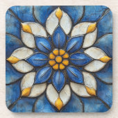Floral Azulejo blauw wit en geel Bier Onderzetter (Voorkant)