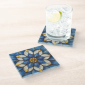 Floral Azulejo blauw wit en geel Glazen Onderzetter (Schuin)