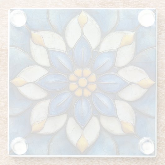 Floral Azulejo blauw wit en geel Glazen Onderzetter (Achterkant)